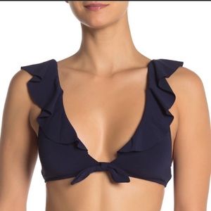 Robin Piccone Womens Ava Ruffled Tie Front Swim Top navy